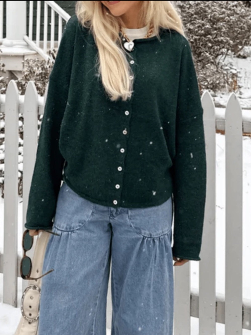 Dark Green Button-Front Women's Sweater